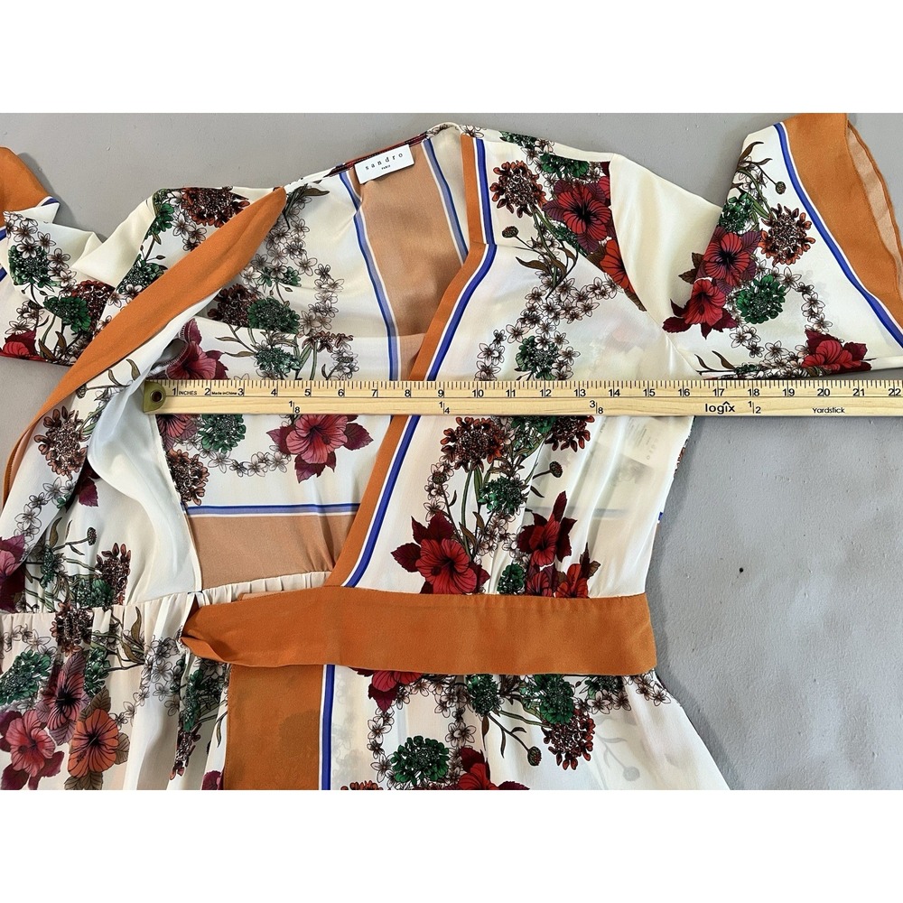 Ladies Sandro 100% Silk Floral Wrap Dress Kimono Midi Size Eu 36 UK 8 - Picture 4 of 16